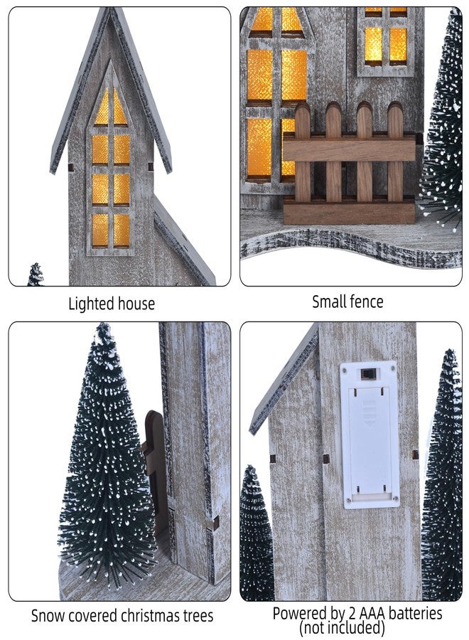 GHOSTMAGIC Wooden Christmas Village House with LED, Xmas Decor Indoor Tabletop Centerpiece with Tree, Lighted Christmas House Decor for Home Shelf Mantle, Winter Holiday Village Display (Style A) - Image 5